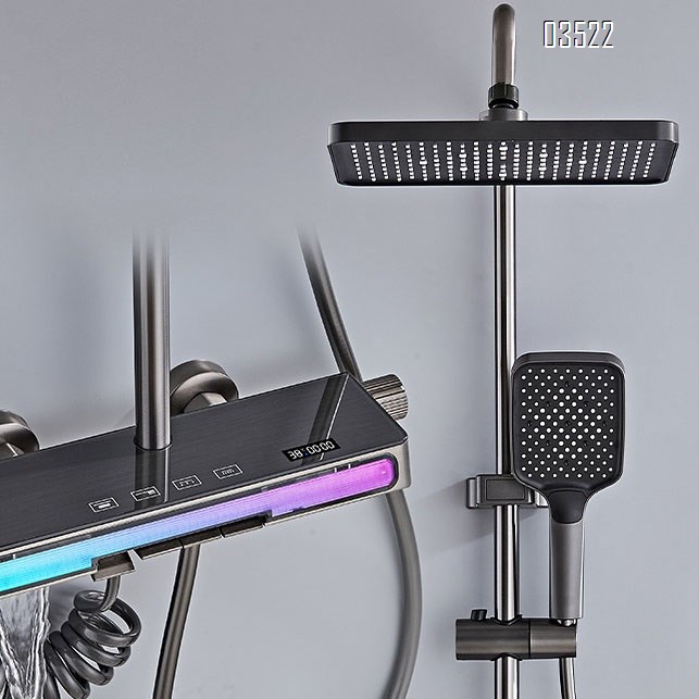 New digital display atmosphere light shower hidden installation shower head set water-plated gray shower head shower a complete set