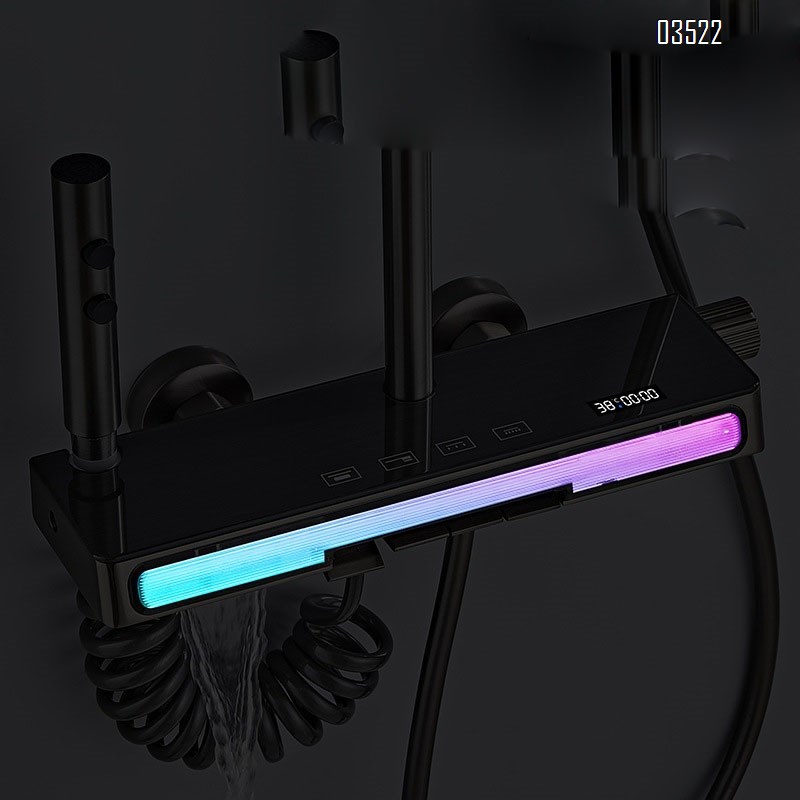 New digital display atmosphere light shower hidden installation shower head set water-plated gray shower head shower a complete set