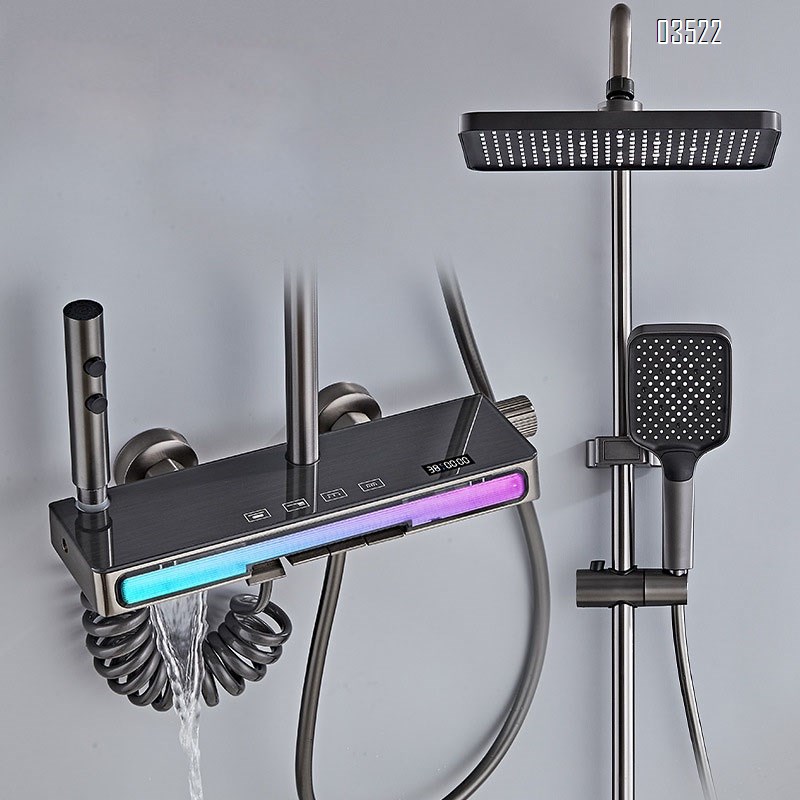 New digital display atmosphere light shower hidden installation shower head set water-plated gray shower head shower a complete set