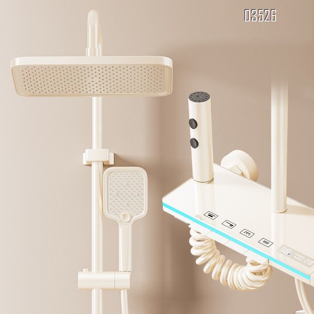 Shower Head Set Cold and Hot Digital Display Gun Grey Piano Shower Head Hygienic Bathing Shower Set