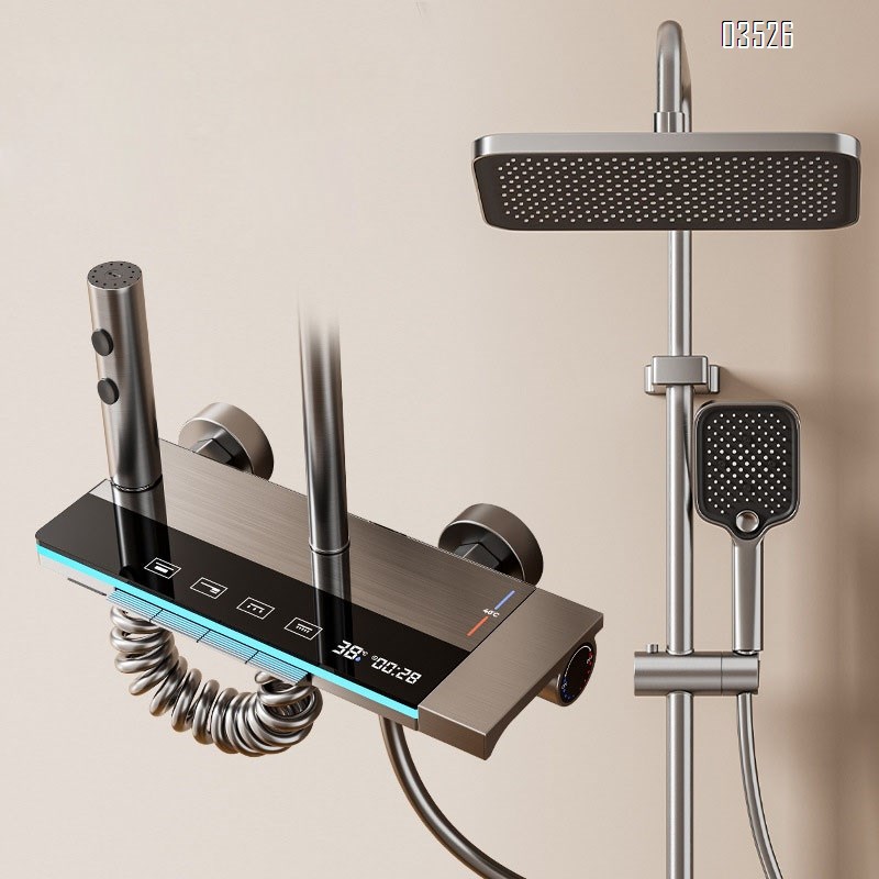 Shower Head Set Cold and Hot Digital Display Gun Grey Piano Shower Head Hygienic Bathing Shower Set