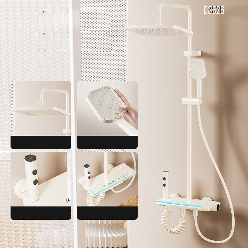 Shower Head Set Cold and Hot Digital Display Gun Grey Piano Shower Head Hygienic Bathing Shower Set