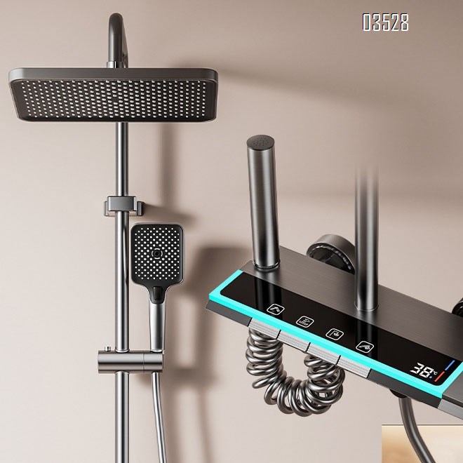 New smart digital display atmosphere light shower head set four functions gun gray high value bathroom