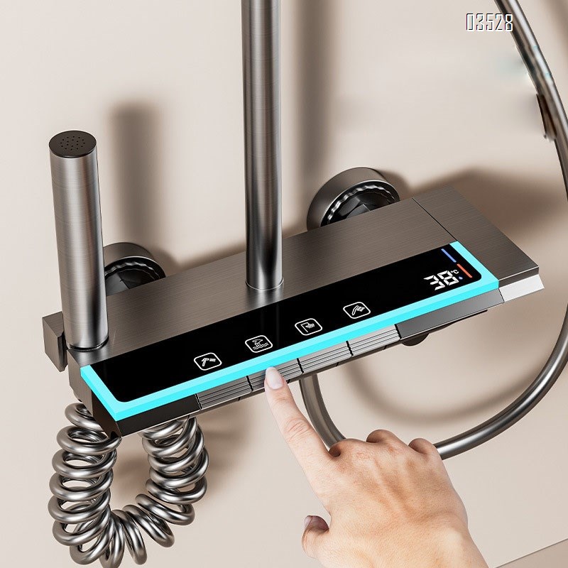 New smart digital display atmosphere light shower head set four functions gun gray high value bathroom