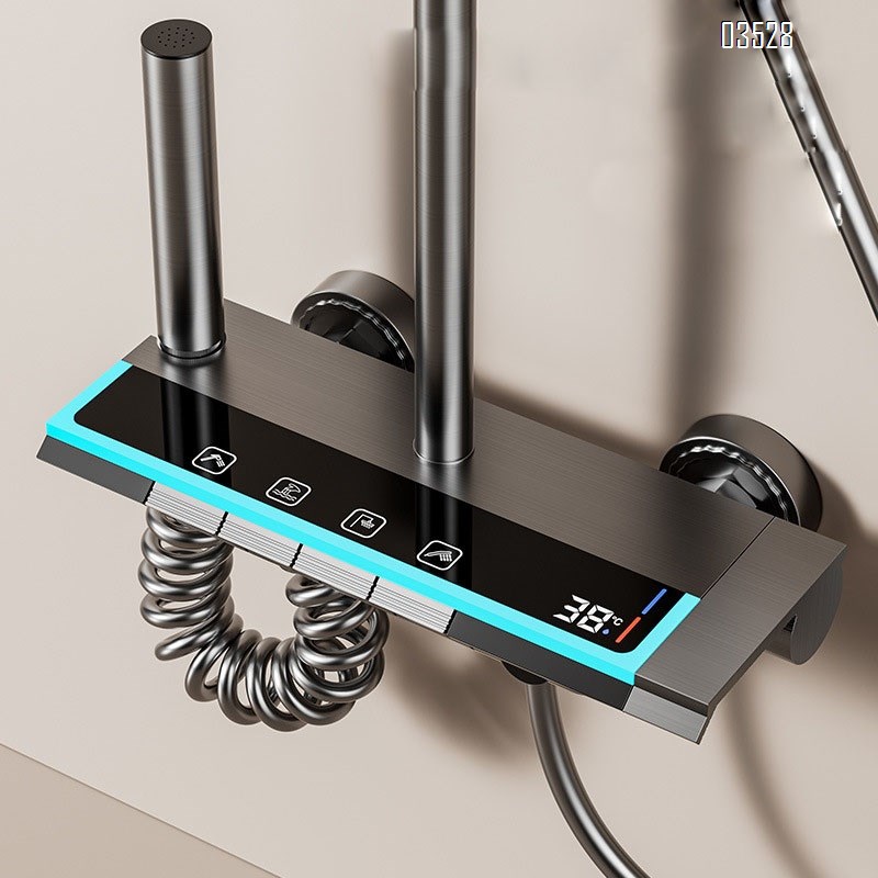 New smart digital display atmosphere light shower head set four functions gun gray high value bathroom