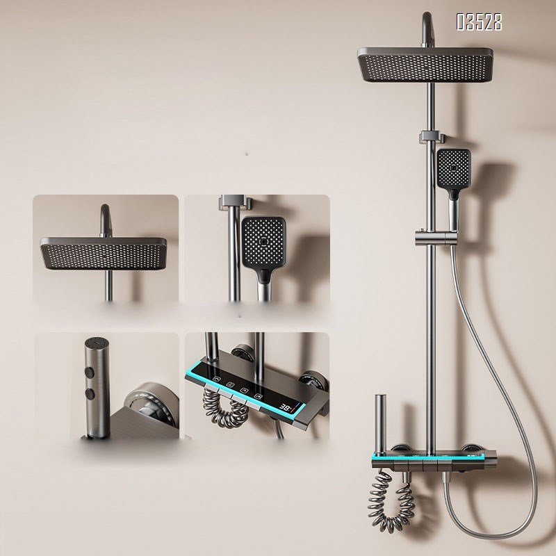 New smart digital display atmosphere light shower head set four functions gun gray high value bathroom