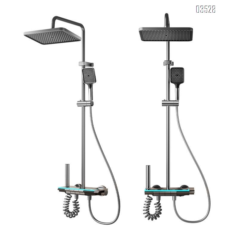 New smart digital display atmosphere light shower head set four functions gun gray high value bathroom