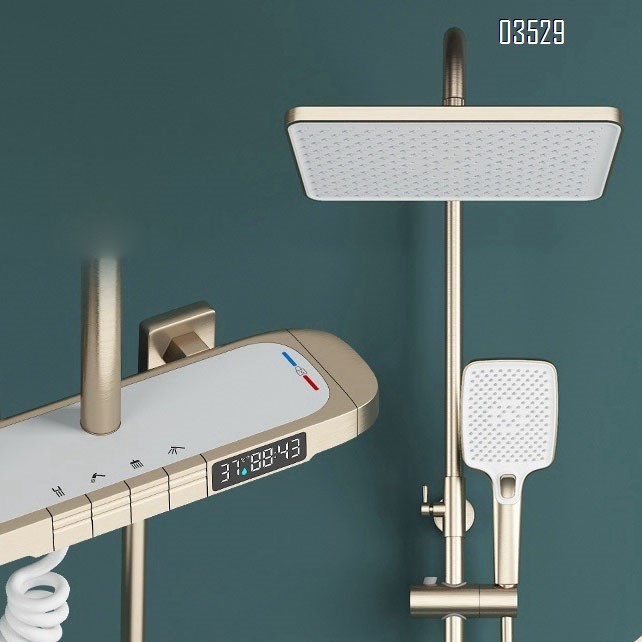 Brass digital display atmosphere piano key shower white shower head set home pressure increase powerful shower set