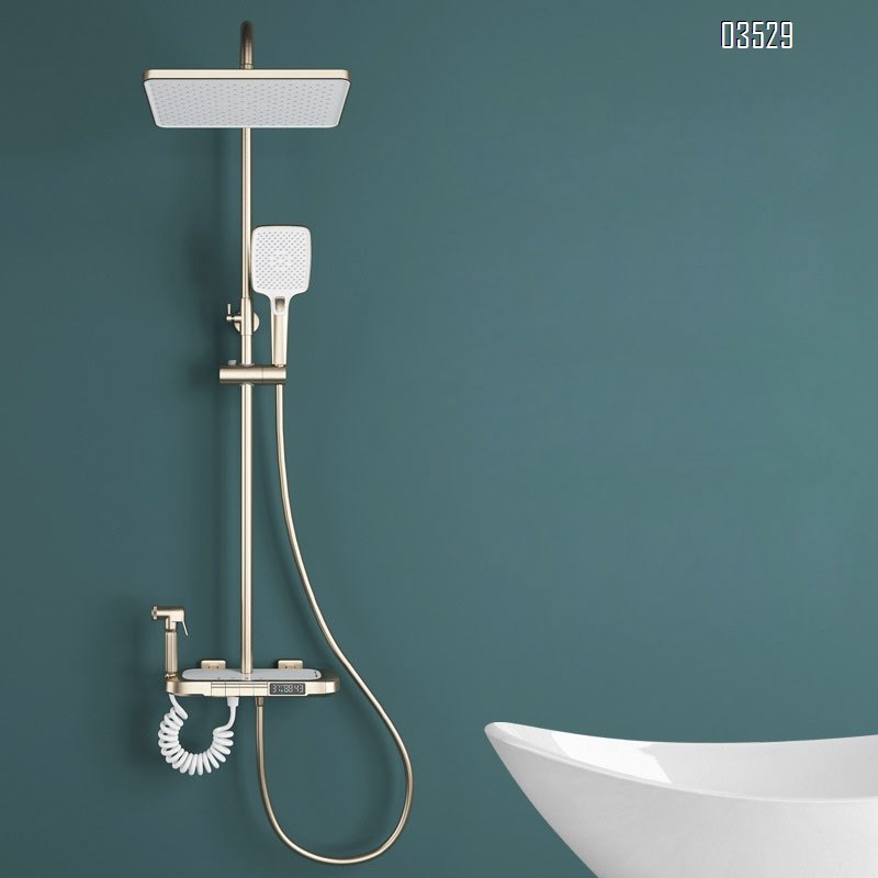 Brass digital display atmosphere piano key shower white shower head set home pressure increase powerful shower set