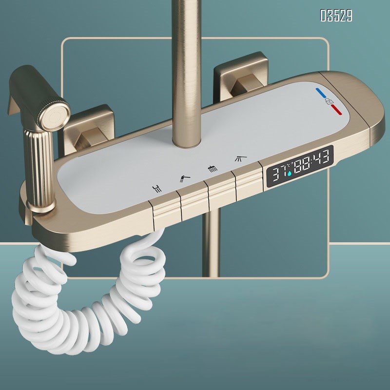 Brass digital display atmosphere piano key shower white shower head set home pressure increase powerful shower set