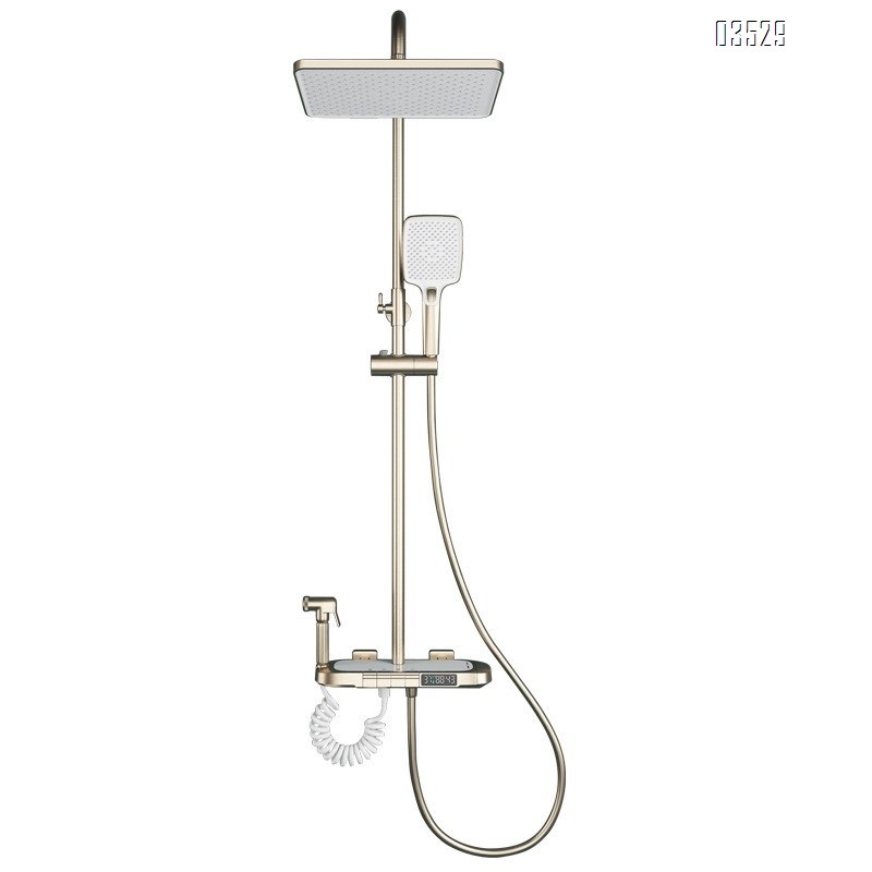 Brass digital display atmosphere piano key shower white shower head set home pressure increase powerful shower set