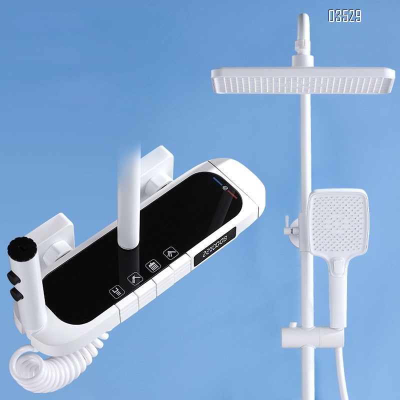 Brass digital display atmosphere piano key shower white shower head set home pressure increase powerful shower set