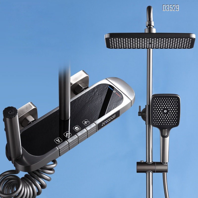 Brass digital display atmosphere piano key shower white shower head set home pressure increase powerful shower set