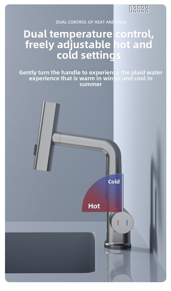 Modern Single-Hole  Pull Out Kitchen Sink Faucet Water Fall Mixer with Temperature Show Display for Hotels and Apartments