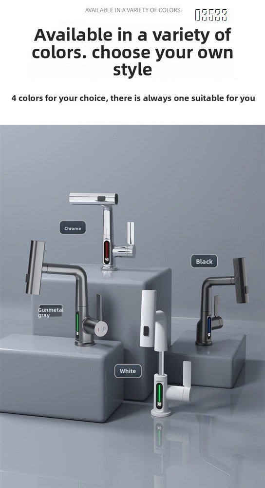 Modern Single-Hole  Pull Out Kitchen Sink Faucet Water Fall Mixer with Temperature Show Display for Hotels and Apartments