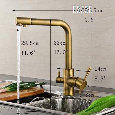 Pull Out Brass 3 Way Kitchen Faucets 360 Swivel Direct Drinking Double Handle Three in One Kitchen Sink Faucet