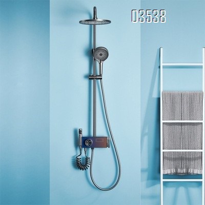 Full Brass white shower faucet set with digital display for home use, cold and hot water four-function lift with spray