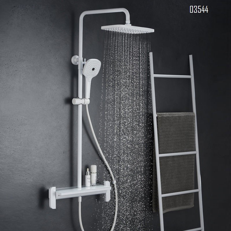 Shower Head Set Full Brass Cold Hot Home Use Black and White Tempered Glass Wall-mounted Waterfall Shower Head