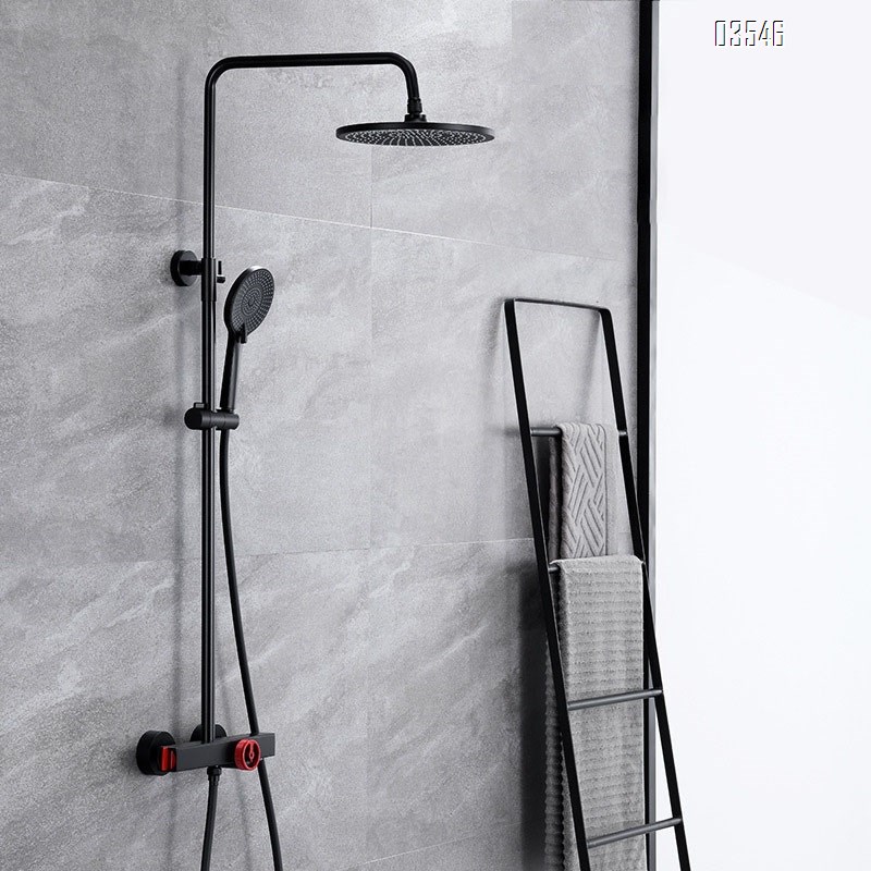 Black smart thermostatic shower head Set full Brass bathroom three-function pressure shower set Tap