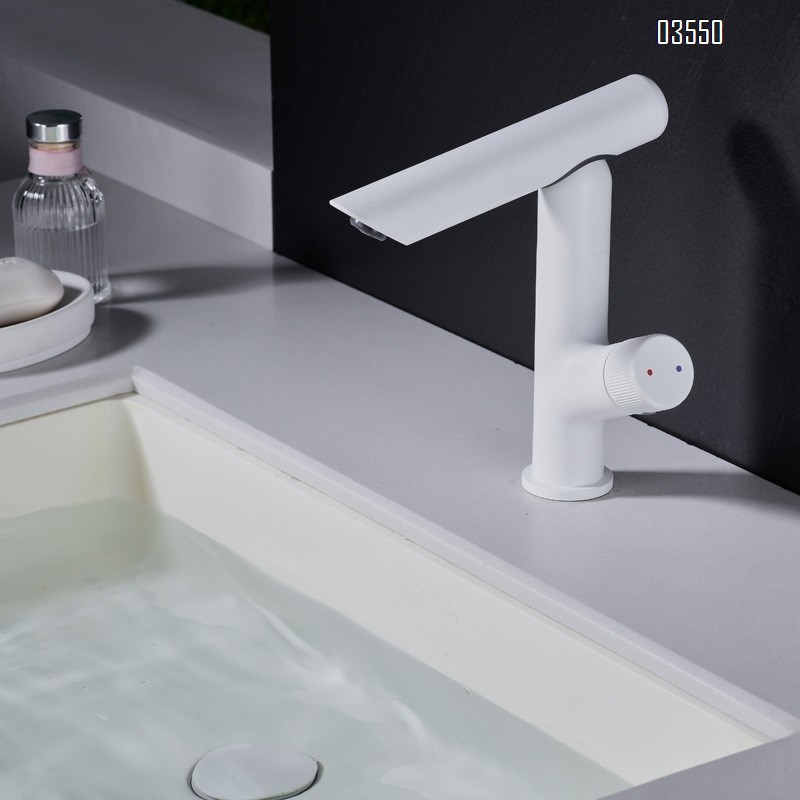 Bathroom sink wash basin splash-proof faucet white single hole hotel guesthouse cold and hot faucet rotatable