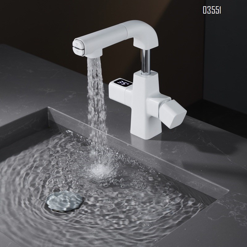 Brass White pull-out lift-up faucet for wash basin with multifunctional cold and hot water spout Tap