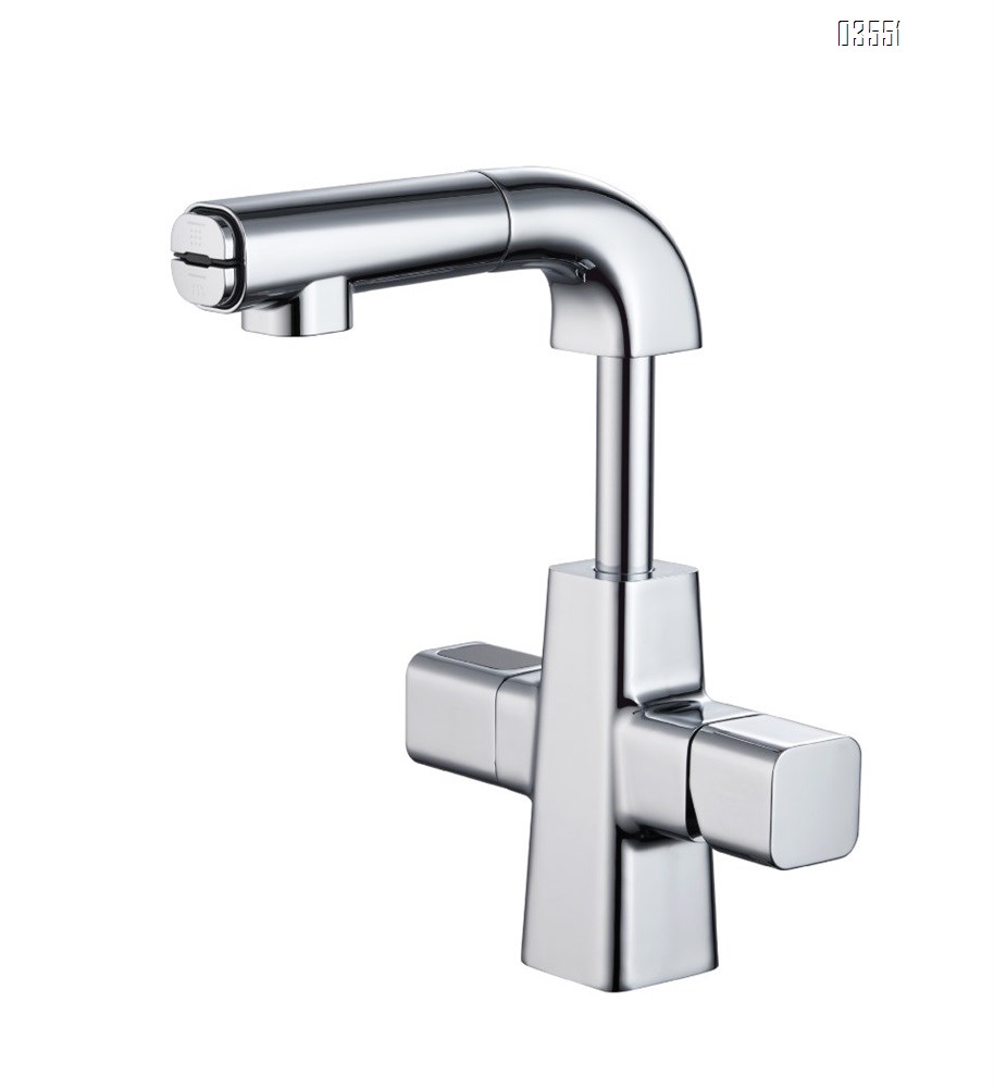 Brass White pull-out lift-up faucet for wash basin with multifunctional cold and hot water spout Tap