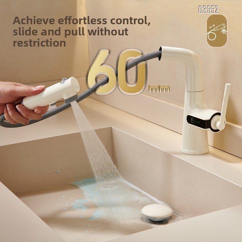 Multifunction 360° Rotating Extendable Kitchen Faucet Digital Led Temperature Display Faucet Bathroom Pull Out Basin Faucet