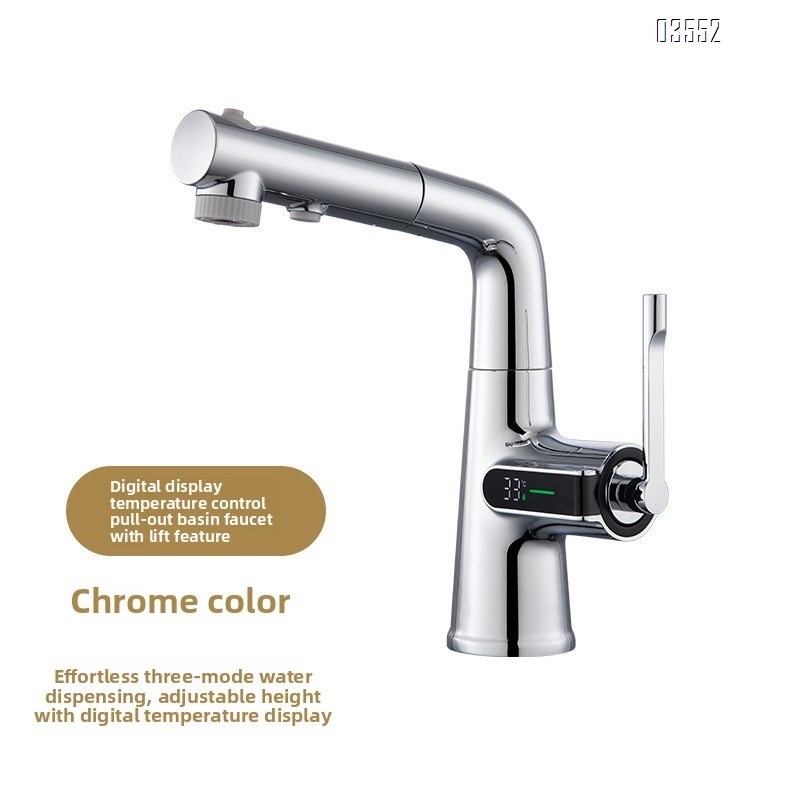 Multifunction 360° Rotating Extendable Kitchen Faucet Digital Led Temperature Display Faucet Bathroom Pull Out Basin Faucet