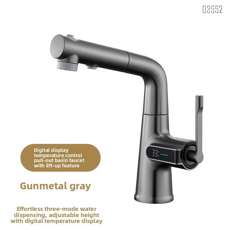 Multifunction 360° Rotating Extendable Kitchen Faucet Digital Led Temperature Display Faucet Bathroom Pull Out Basin Faucet