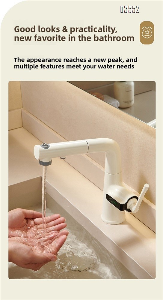 Multifunction 360° Rotating Extendable Kitchen Faucet Digital Led Temperature Display Faucet Bathroom Pull Out Basin Faucet