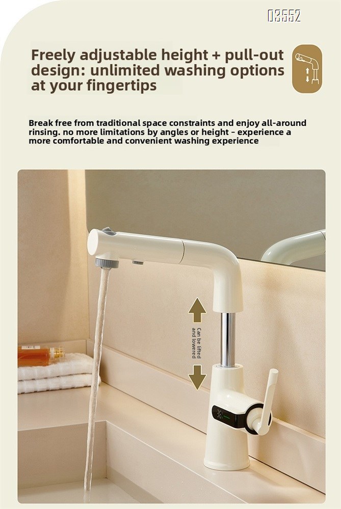 Multifunction 360° Rotating Extendable Kitchen Faucet Digital Led Temperature Display Faucet Bathroom Pull Out Basin Faucet