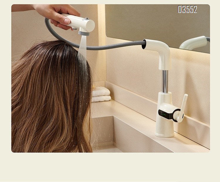 Multifunction 360° Rotating Extendable Kitchen Faucet Digital Led Temperature Display Faucet Bathroom Pull Out Basin Faucet