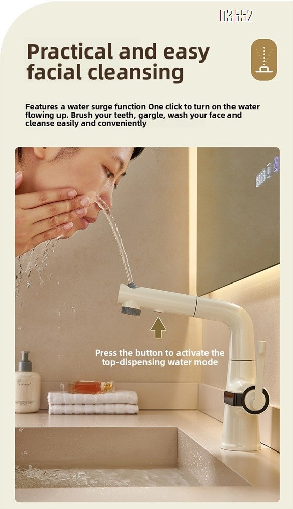 Multifunction 360° Rotating Extendable Kitchen Faucet Digital Led Temperature Display Faucet Bathroom Pull Out Basin Faucet