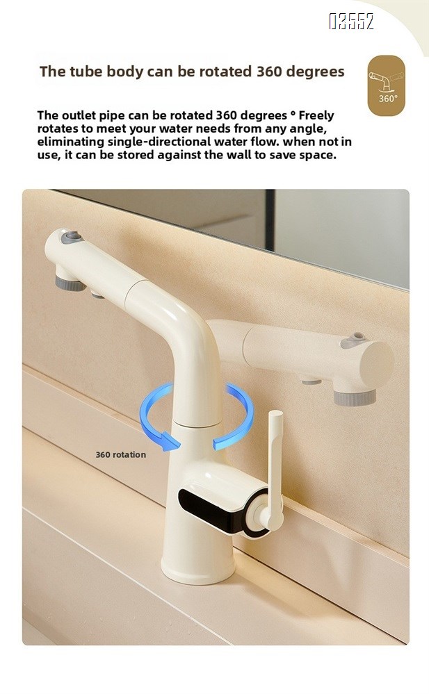 Multifunction 360° Rotating Extendable Kitchen Faucet Digital Led Temperature Display Faucet Bathroom Pull Out Basin Faucet