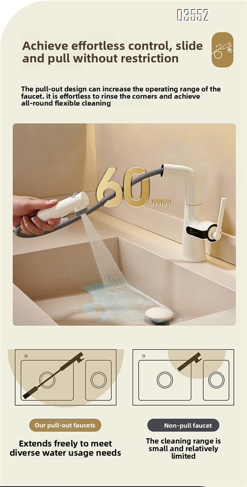 Multifunction 360° Rotating Extendable Kitchen Faucet Digital Led Temperature Display Faucet Bathroom Pull Out Basin Faucet