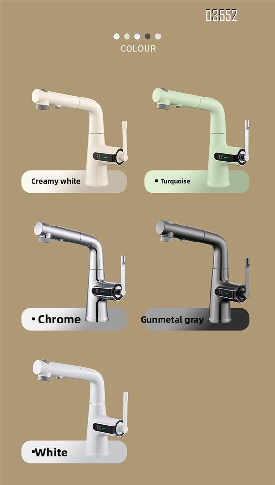 Multifunction 360° Rotating Extendable Kitchen Faucet Digital Led Temperature Display Faucet Bathroom Pull Out Basin Faucet