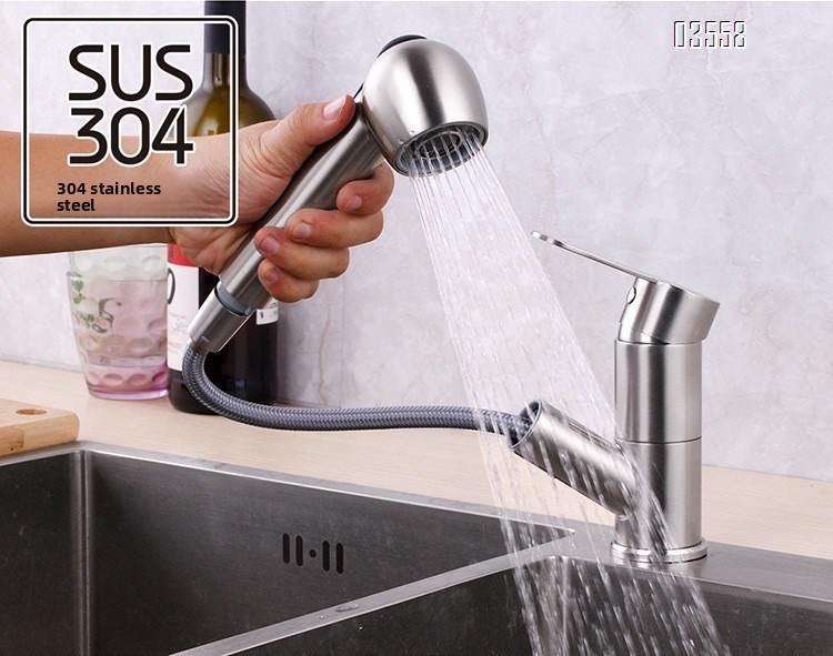 Modern Pull Out Basin Faucet with Dual Functions, Stainless Steel Basin Mixer,Brushed  Water Tap