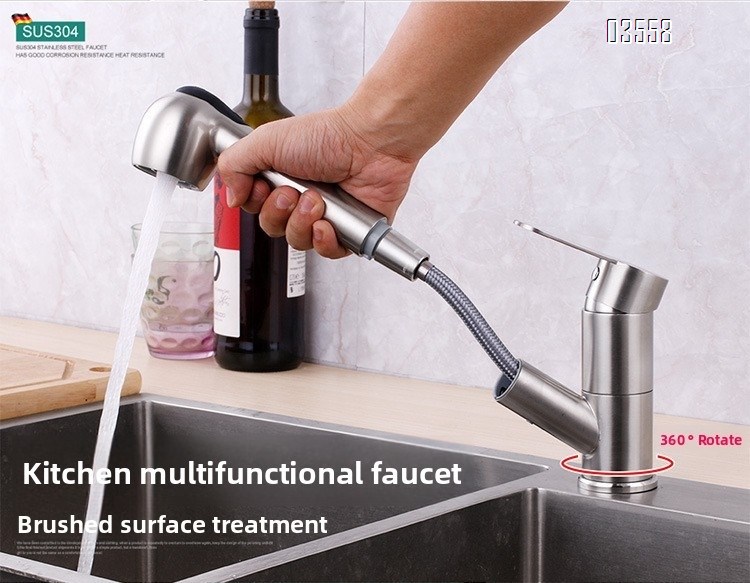 Modern Pull Out Basin Faucet with Dual Functions, Stainless Steel Basin Mixer,Brushed  Water Tap