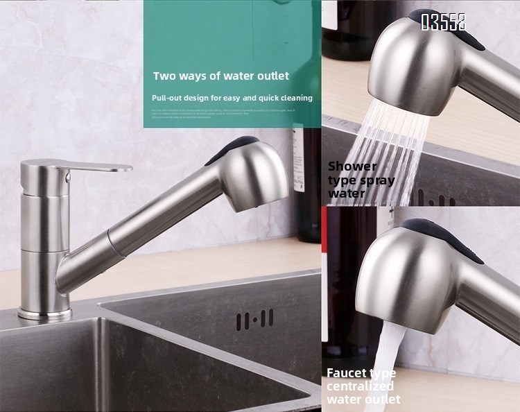 Modern Pull Out Basin Faucet with Dual Functions, Stainless Steel Basin Mixer,Brushed  Water Tap