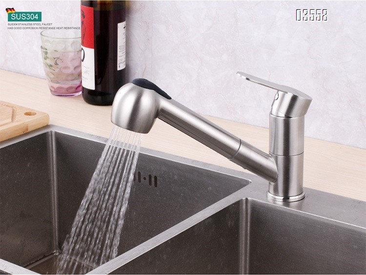 Modern Pull Out Basin Faucet with Dual Functions, Stainless Steel Basin Mixer,Brushed  Water Tap