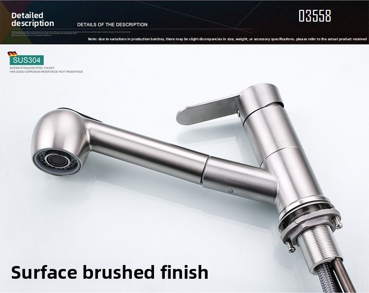 Modern Pull Out Basin Faucet with Dual Functions, Stainless Steel Basin Mixer,Brushed  Water Tap