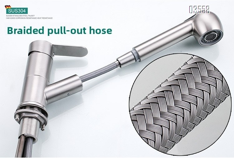 Modern Pull Out Basin Faucet with Dual Functions, Stainless Steel Basin Mixer,Brushed  Water Tap