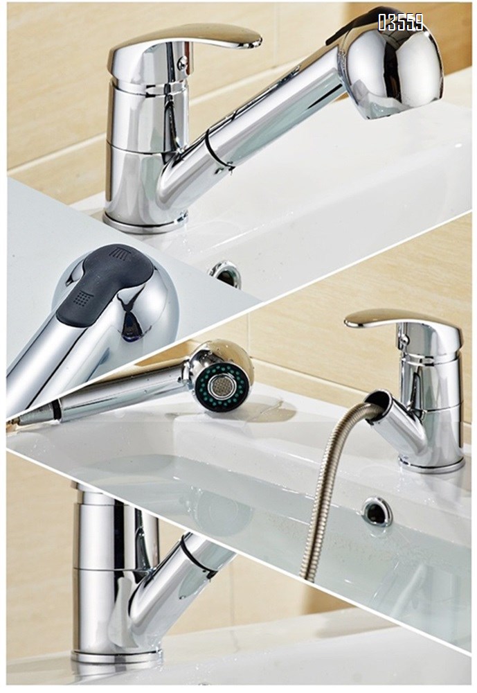 Modern Single-Handle Zinic Alloy Sink Faucet with Pull-Out Spout Sprayer Ceramic Valve  for Kitchen Bathroom