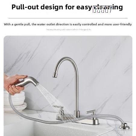 Modern Hot & Cold Kitchen Faucet Anti-Splash Pull-Out Ceramic Valve Handles Metered Faucets Brushed