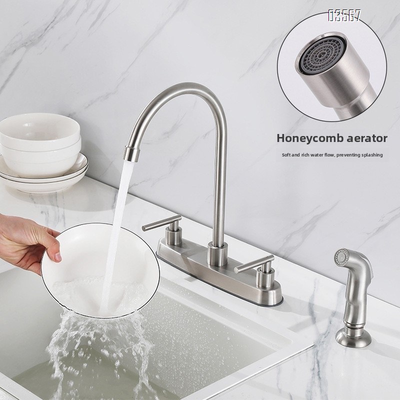 Modern Hot & Cold Kitchen Faucet Anti-Splash Pull-Out Ceramic Valve Handles Metered Faucets Brushed