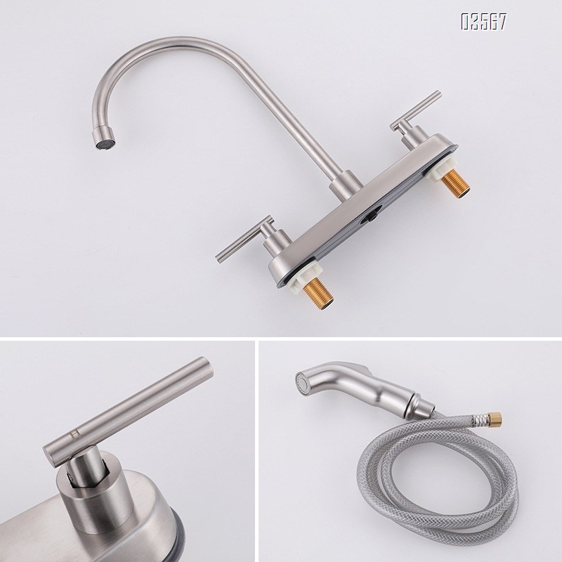 Modern Hot & Cold Kitchen Faucet Anti-Splash Pull-Out Ceramic Valve Handles Metered Faucets Brushed