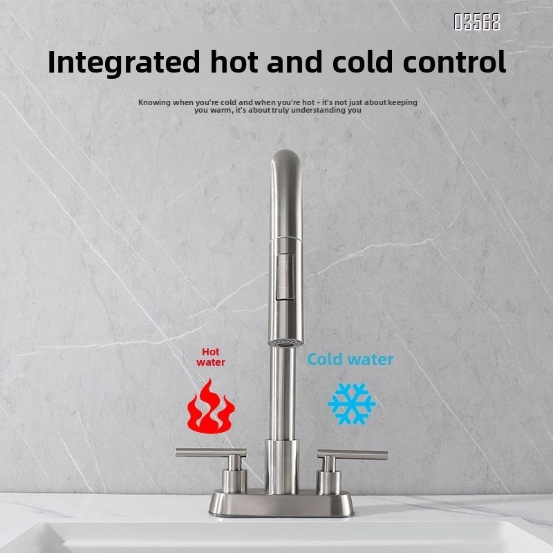 Modern Hot & Cold Kitchen Faucet Anti-Splash Pull-Out Ceramic Valve Handles Metered Faucets Brushed
