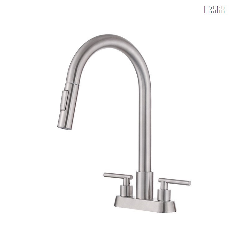 Modern Hot & Cold Kitchen Faucet Anti-Splash Pull-Out Ceramic Valve Handles Metered Faucets Brushed