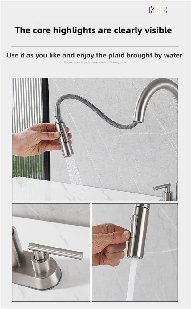 Modern Hot & Cold Kitchen Faucet Anti-Splash Pull-Out Ceramic Valve Handles Metered Faucets Brushed