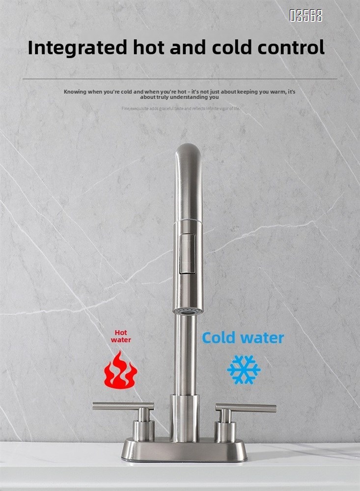Modern Hot & Cold Kitchen Faucet Anti-Splash Pull-Out Ceramic Valve Handles Metered Faucets Brushed